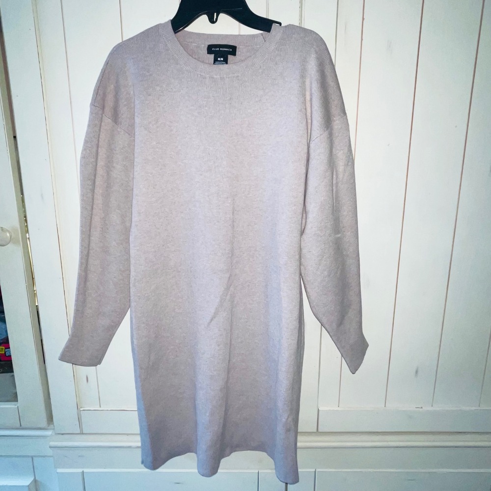 Club Monaco Women's Medium Fine Knit Crewneck Sweater Dress – Beige / Oatmeal